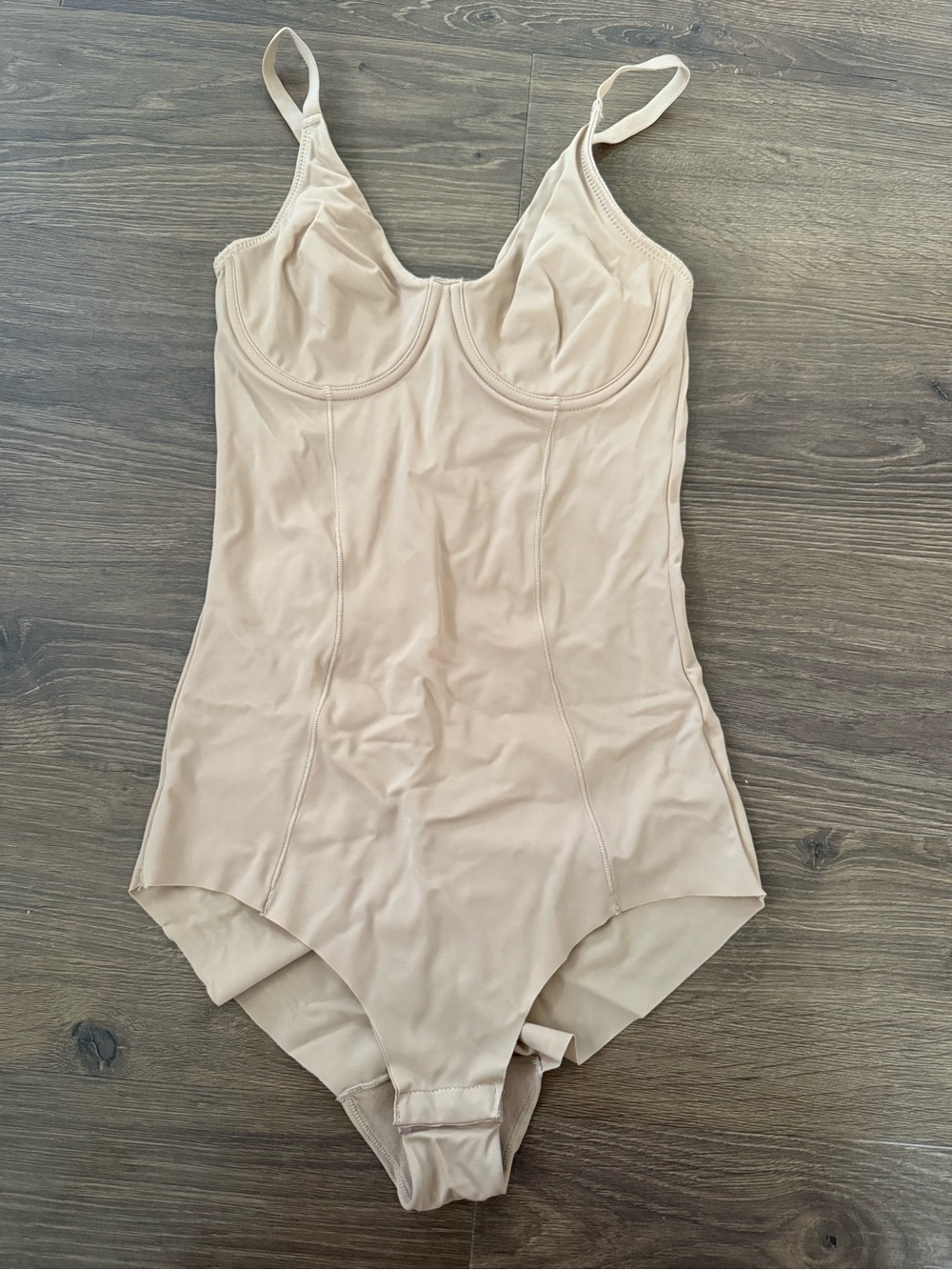 Beige Smoothing Shaper Bodysuit With Underwire Cups And Adjustable Straps Size S